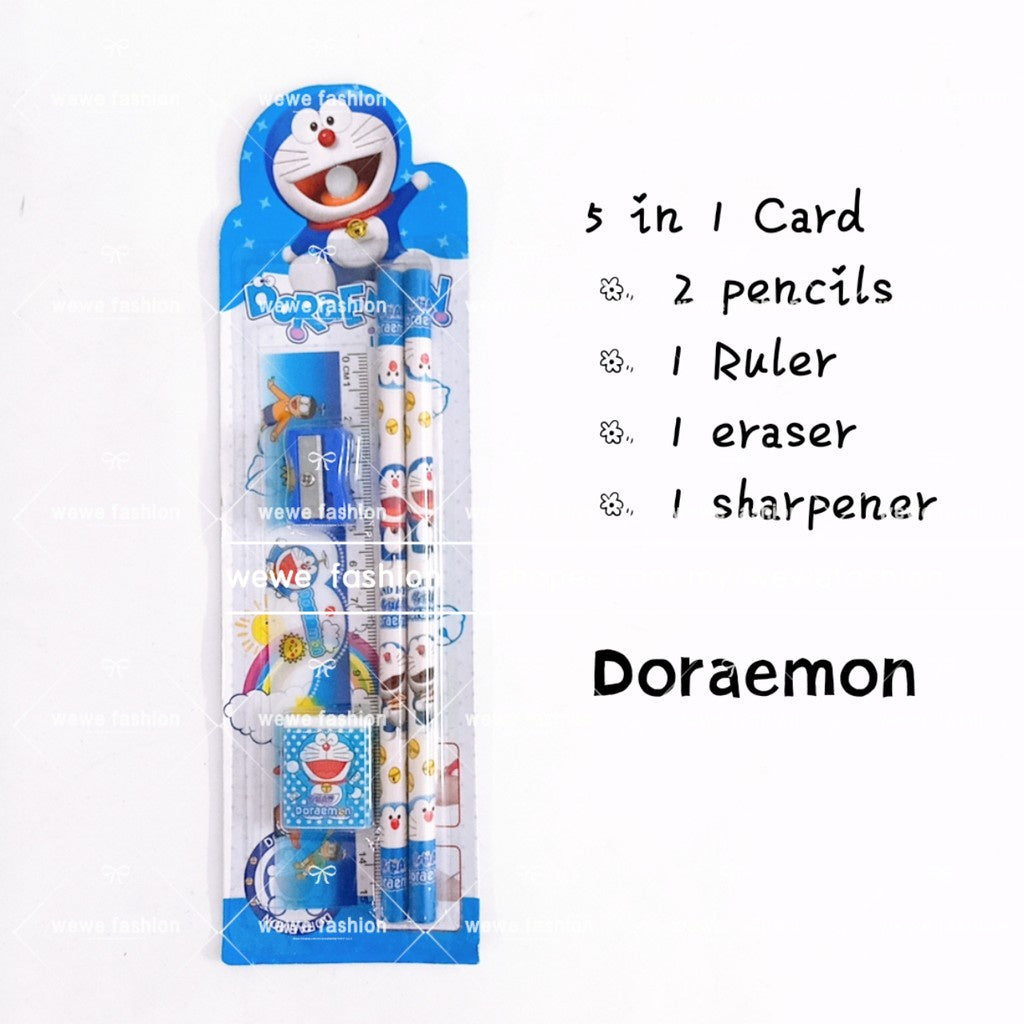 READY STOCK!!!5 In 1 Stationery Set Gift Set Pencil Ruler Eraser Children Birthday Present Alat Tulis 文具套