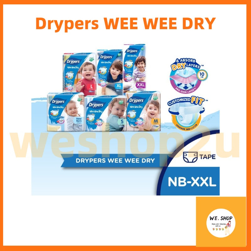 READY STOCK!!!Drypers Tape Wee Wee Dry NB 60s/S 80s/M 60s /L 58s/ XL 50s / XXL 40s (1 pack)
