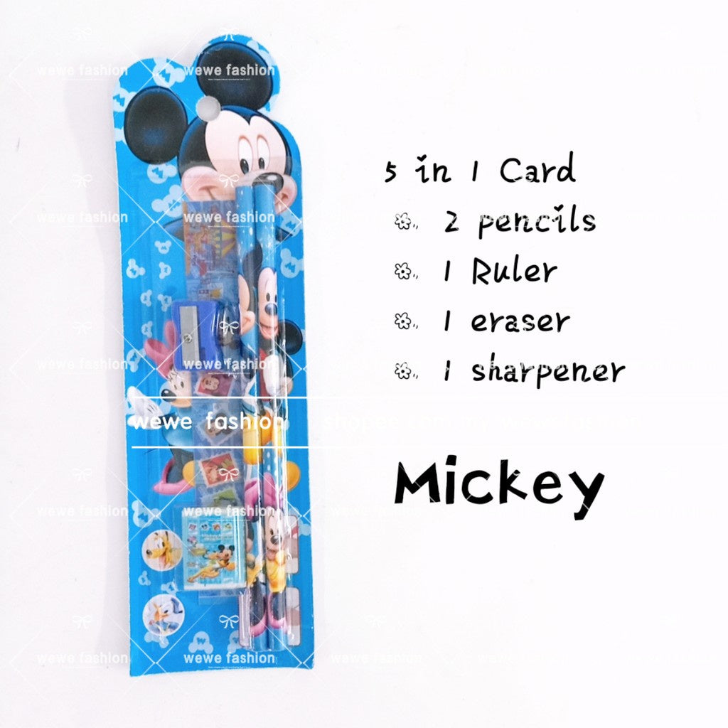 READY STOCK!!!5 In 1 Stationery Set Gift Set Pencil Ruler Eraser Children Birthday Present Alat Tulis 文具套