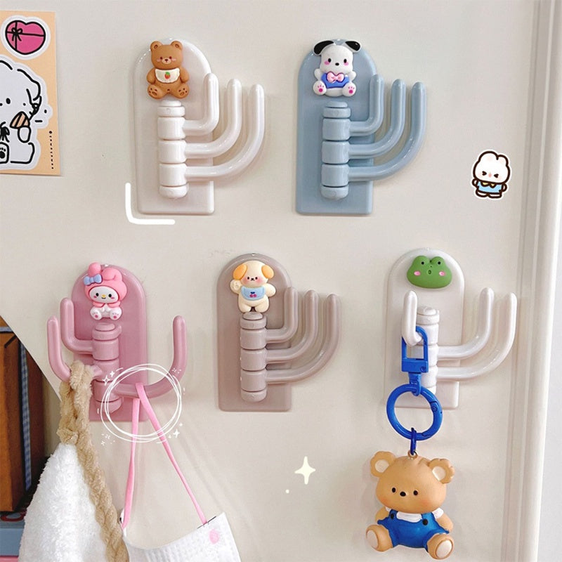 READY STOCK!!!Hook Cartoon Cute Holder Hanger with Three Branch Student Dormitory Hook Punch-free Wall Hook Cap Holder
