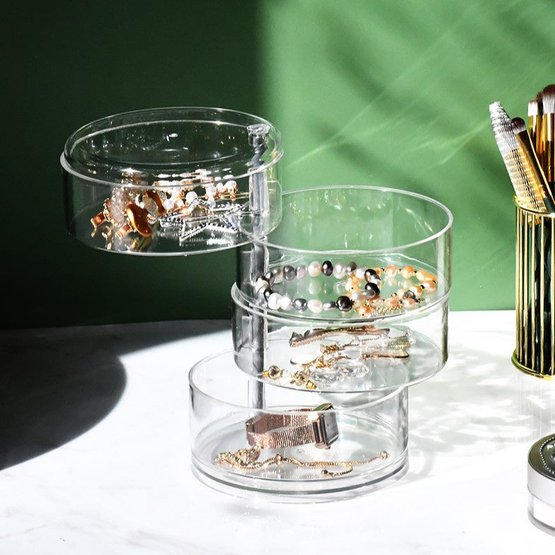 READY STOCK!!! Rotating Jewelry Box | 4-Layer Storage for Rings, Earrings, Necklaces | Portable Organizer 旋转首饰盒