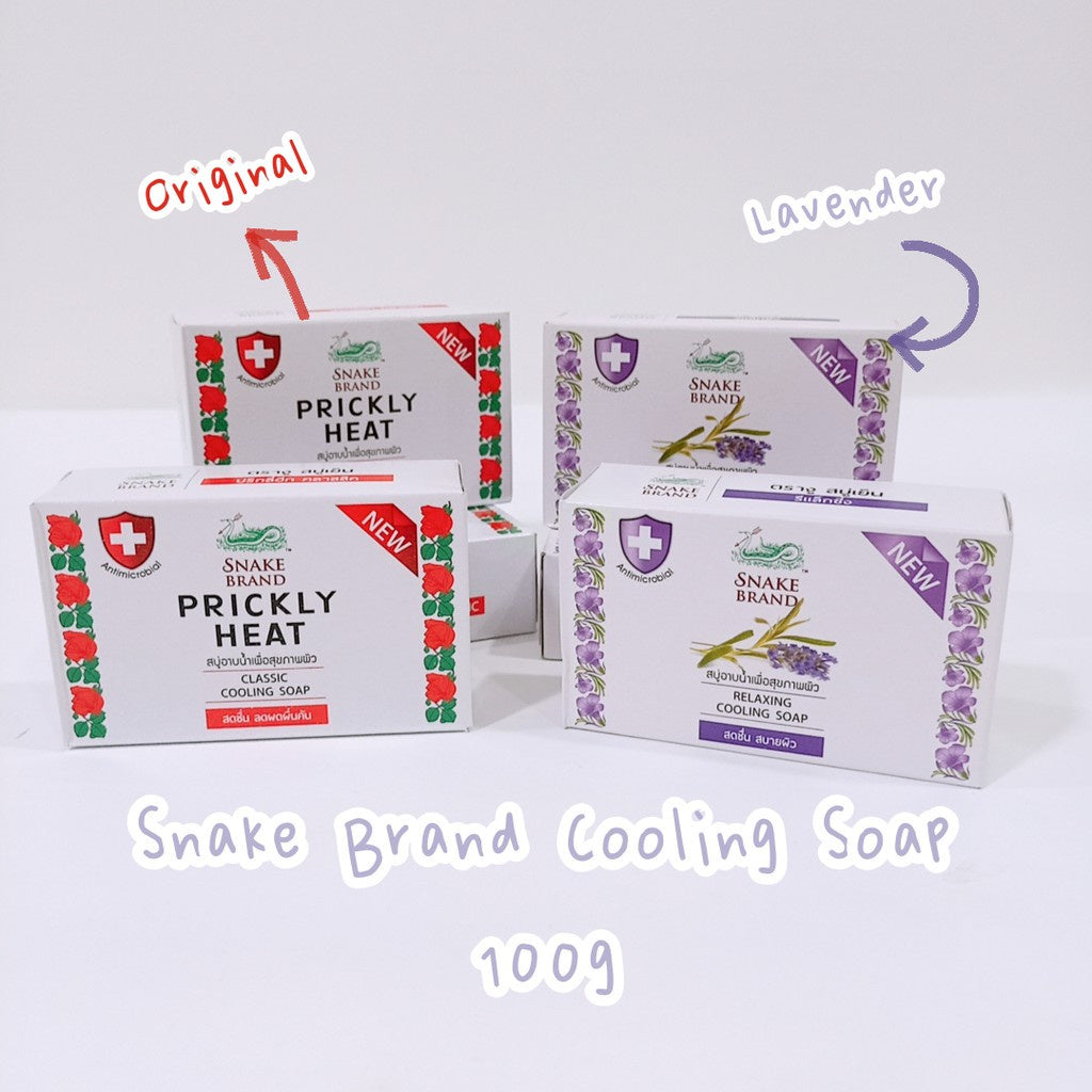 READY STOCK!!!Original Thailand Snake Brand Prickly Heat Cooling Soap 泰国蛇牌香皂100g ORIGINAL/LAVENDER