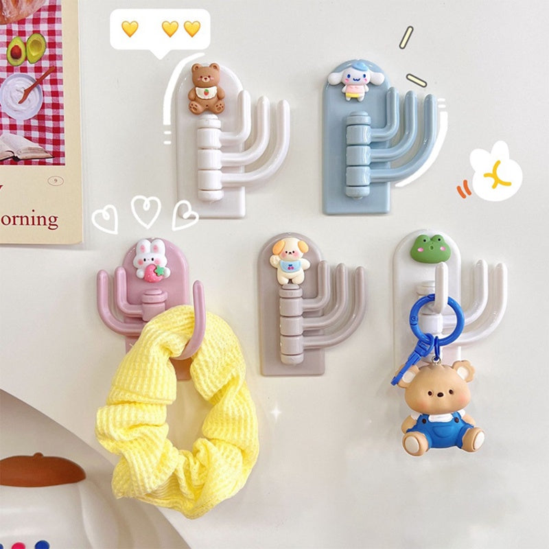 READY STOCK!!!Hook Cartoon Cute Holder Hanger with Three Branch Student Dormitory Hook Punch-free Wall Hook Cap Holder