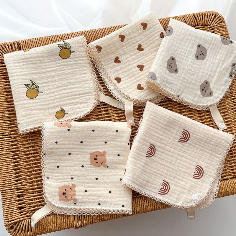 READY STOCK!!!Baby Towel Handkerchief 4 Layers Gauze Cotton Square Towel Buckle Multi-functional Triangle Towel