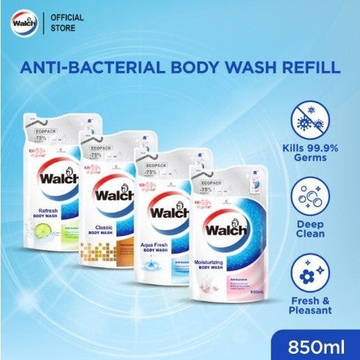 (FREE SHIPPING NO SBH/SRW) Walch Anti-Bacterial Body Wash Refill (850ml) Classic/Refresh/Moisturizing/Aqua Fresh