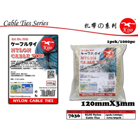 120/150/250/450/300mm KIJO Nylon Cable Ties Pengikat Wayar Kabel Tie Locking Zip 7636/1651/7637/1907/1908