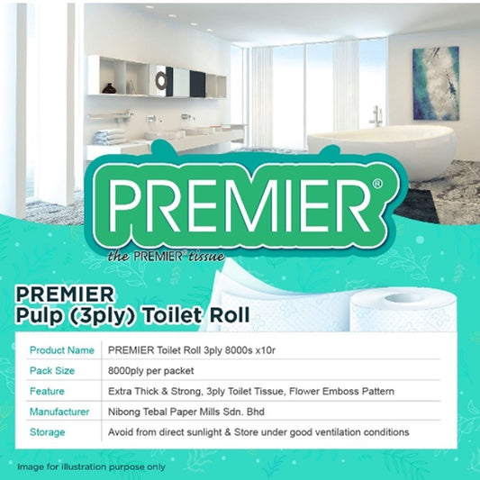 (FREE SHIPPING NO SBH/SRW) Premier Toilet Roll 3ply 8000s x10r