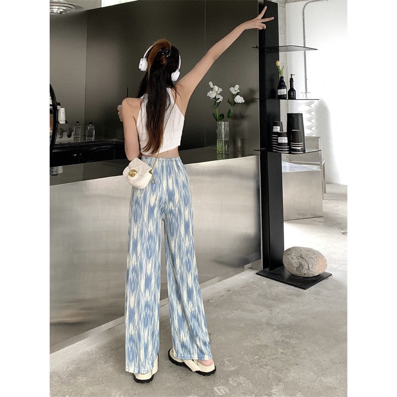 (READYSTOCK) Tie Dyed wide leg pants for women in Summer Thin Straight Leg Hanging Ice Silk Loose Pants-A4654 长裤
