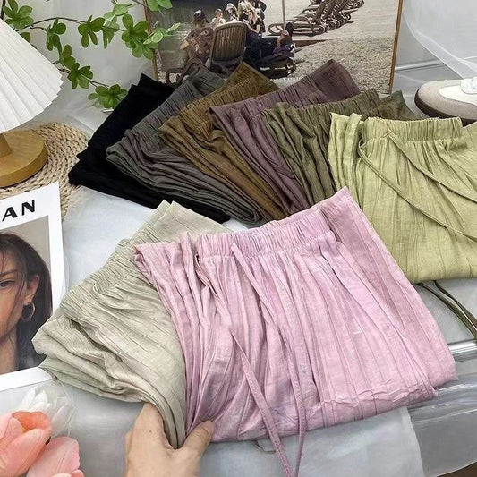 (READYSTOCK) New High Waist Wide Leg Pants Women's Summer Casual Elastic Waist Ice Silk Trousers A16546 女士夏季休闲冰丝长裤