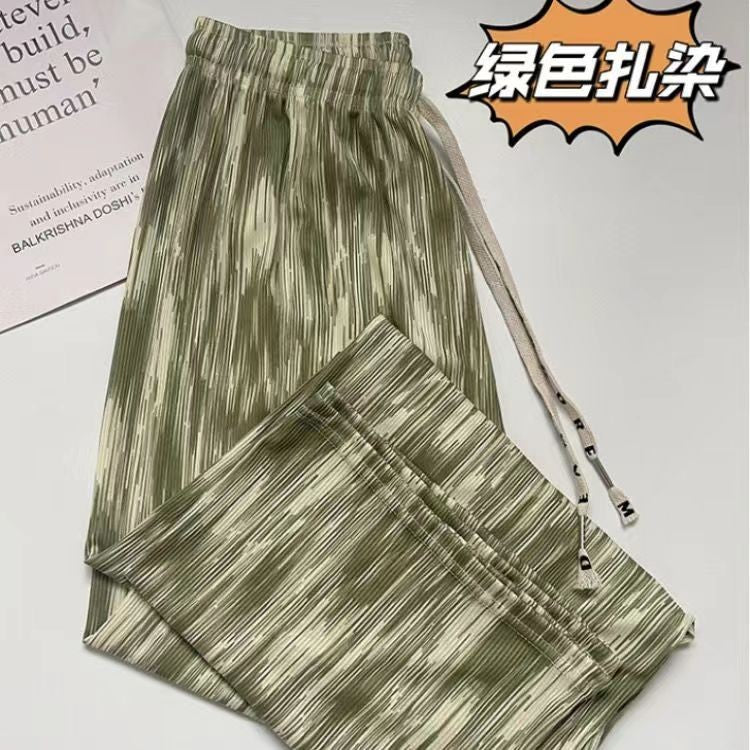 (READYSTOCK) Tie Dyed wide leg pants for women in Summer Thin Straight Leg Hanging Ice Silk Loose Pants-A4654 长裤
