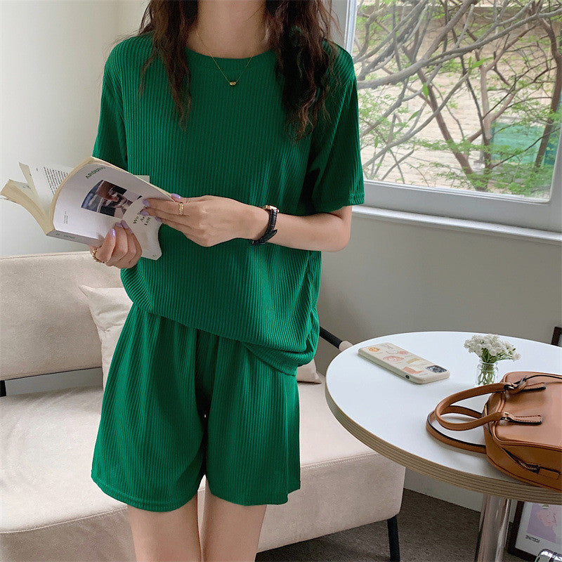 READY STOCK Thin Ice Silk Women Baju Tidur Perempuan Pajamas Large Size Women Suit Home Wear Two-Piece Set AD655