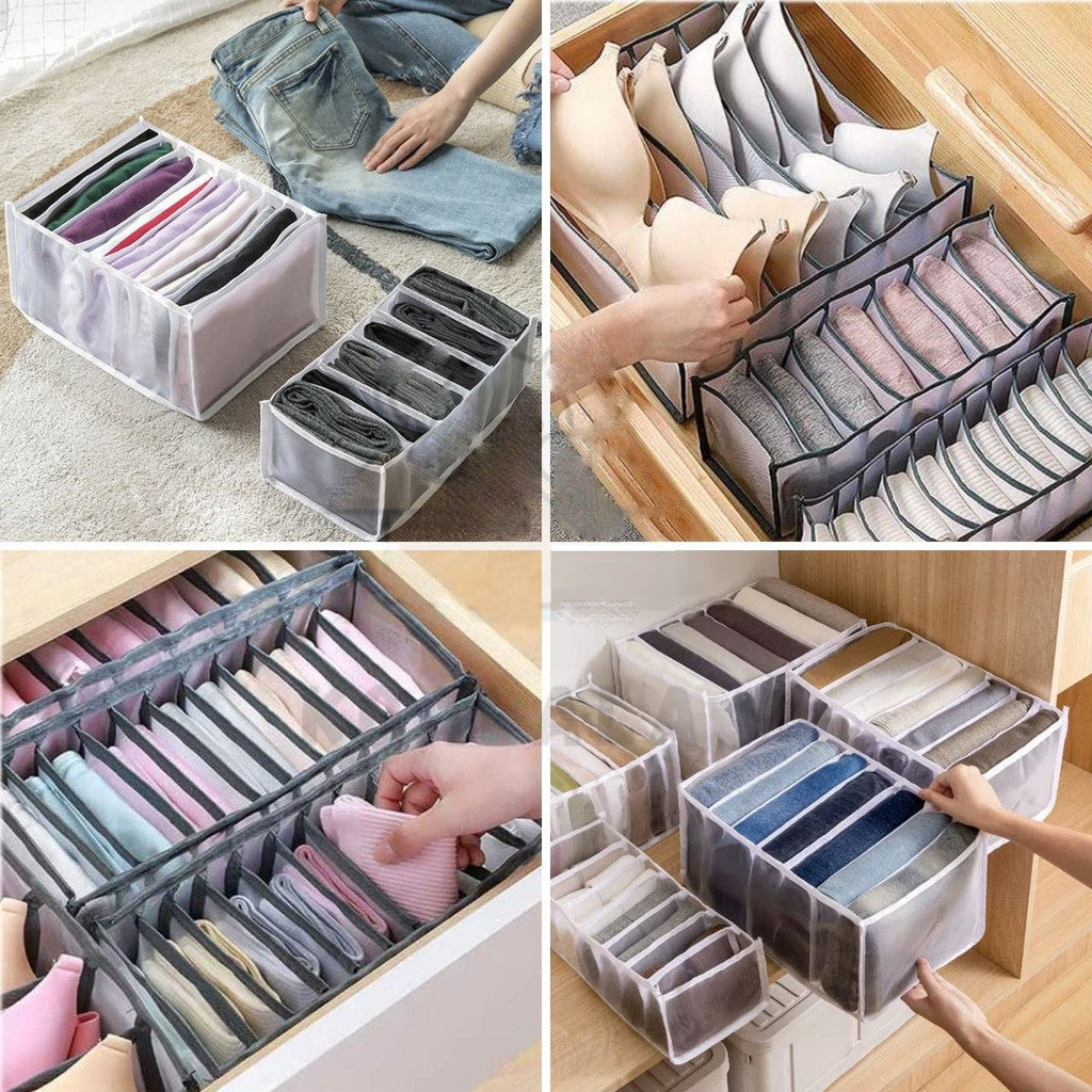 READY STOCK!!! 6/7/11 Grids Underwear Tudung Clothes Organiser Box Stackable Wardrobe Drawer Socks Storage Box 内衣裤收纳盒