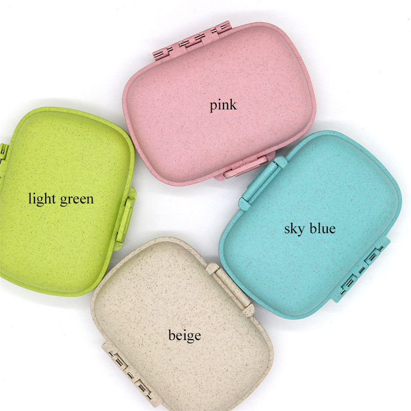 READY STOCK!!! 8-Slot for Travel Pill Box with Seal Ring Small Box for Tablets Wheat Straw Container for Medicines 塑料药盒