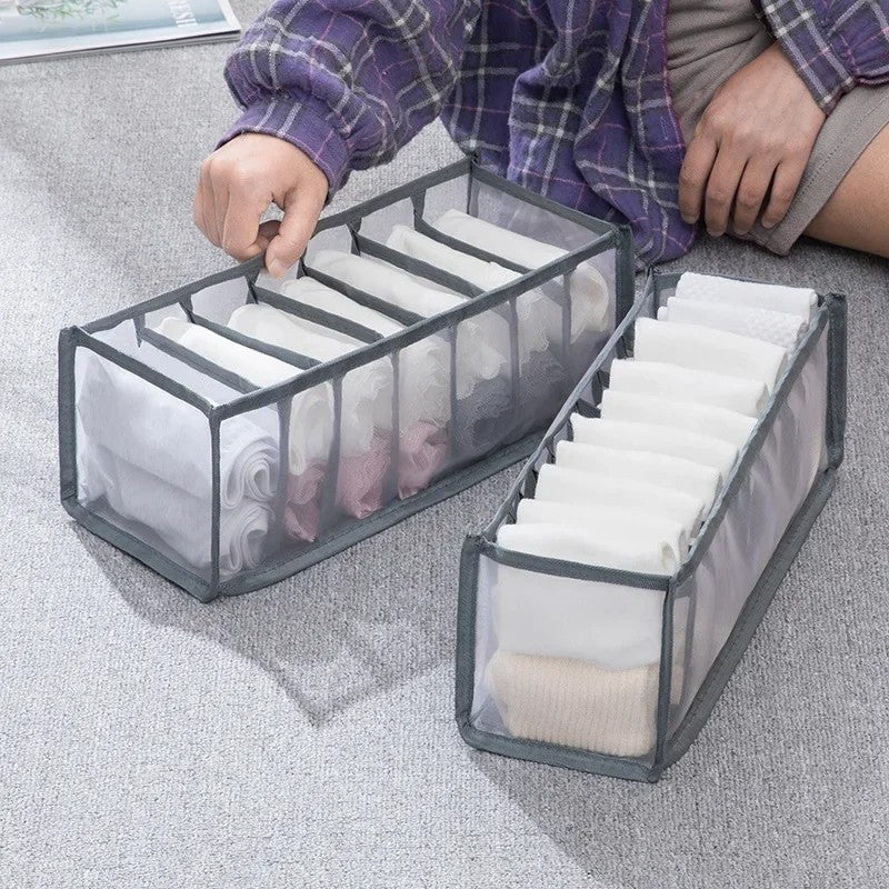 READY STOCK!!! 6/7/11 Grids Underwear Tudung Clothes Organiser Box Stackable Wardrobe Drawer Socks Storage Box 内衣裤收纳盒