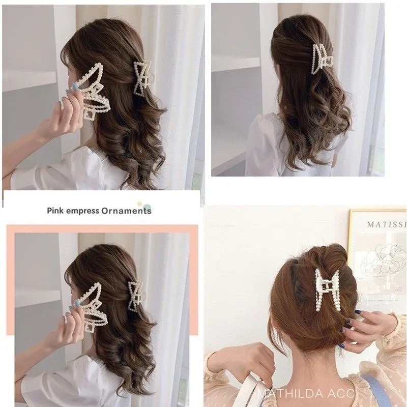 READY STOCK!!!Korean Pearl Hair Clip Hair Pin Hair Accessories Hairpin Hairclip 900 韩国网红ins珍珠发夹抓夹头发夹子后脑勺鲨鱼夹日系边夹发抓