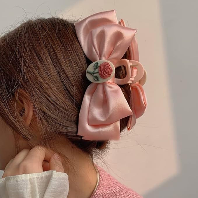 Pink Flower Hair Clip Bowknot Hairpin Ponytail Holder Cute Hairpin Hair Accessories-CSW58