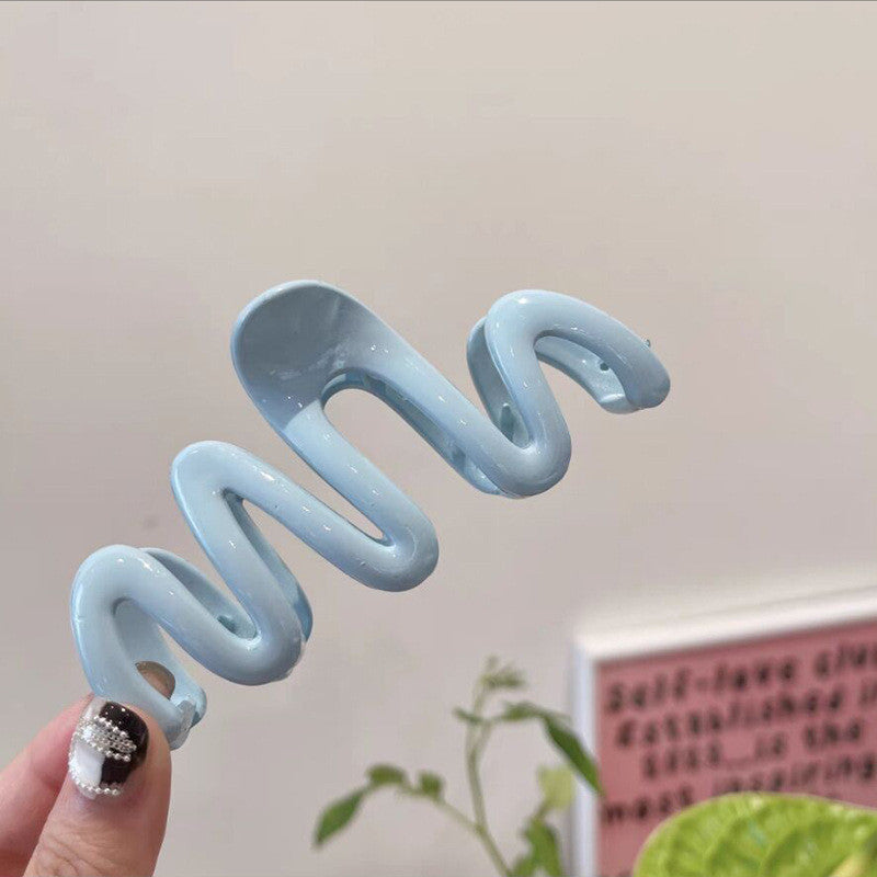 READY STOCK!!! INS Cream Dopamine Wavy Line Hair Clip | Women's Back of Head Shark Clip | ZJ006 INS风多巴胺波浪线发夹