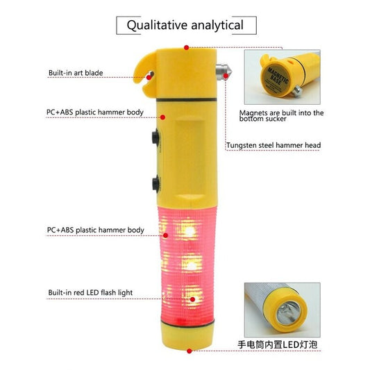 (READYSTOCK) Multifunctional Car Windows Glass Breaker Safety Hammer Flash Light Warning Light Belt Cutter Safety 汽车玻璃锤灯
