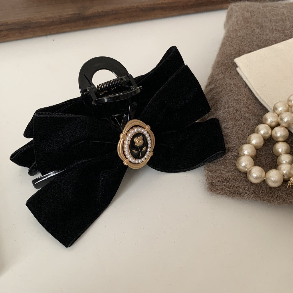 Retro Pearl Camellia Bow Hair Clips Fashion Metal Shark Clips Elegant Ponytail Headwear Hair Accessories-CSW1021