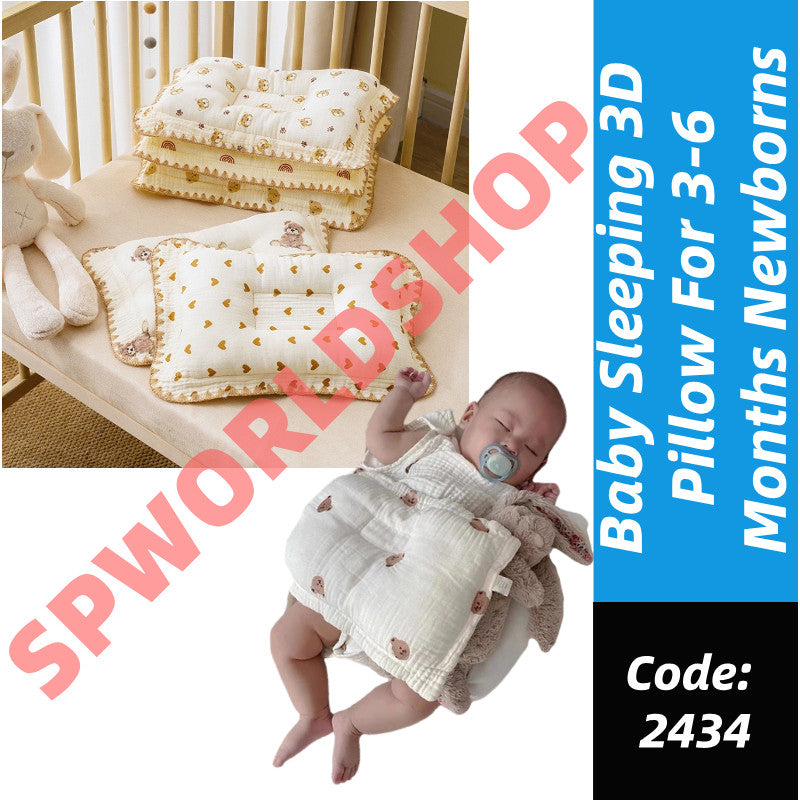 100% Cotton Baby Sleeping Pillow 3-6 Months Soft Muslin and Breathable Baby Pillow 3D Pillow For Newborn Baby-2434