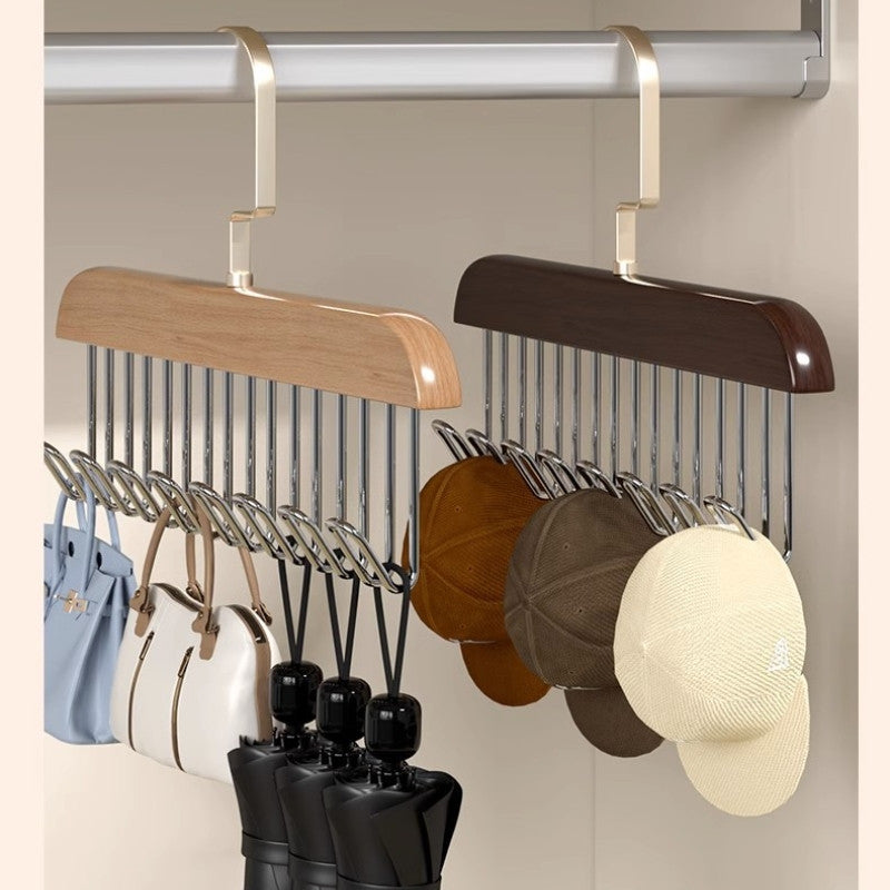 Multipurpose 1pc 8-Hook Wooden Hanging Rack For Bras, Scarves, Ties Storage, Dormitory Clothes Drying Rack-A972