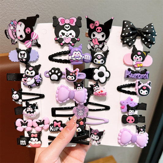 14Pcs/set Kawaii Cute Kuromi Stretch Bow Hair Clip For Kids Side Bangs Clip Headdress-FJ1267