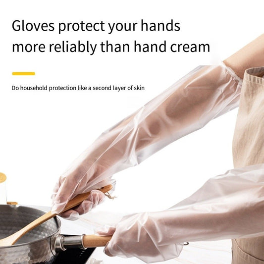 (READYSTOCK) 【New】 60cm Food-Grade Plastic Gloves | Elbow-Length | Waterproof & Durable | 食品级塑料手套 | 长款至手肘