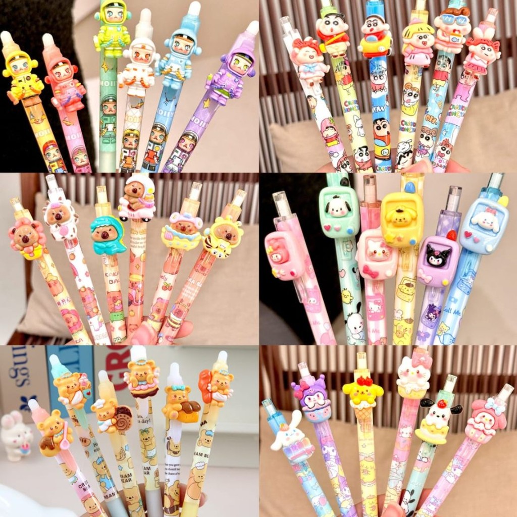 【READY STOCK】 Cute Cartoon Ballpoint Pen | Press Type Black & Blue Ink Gel Pen | Kawaii Stationery for Students 可爱卡通圆珠笔