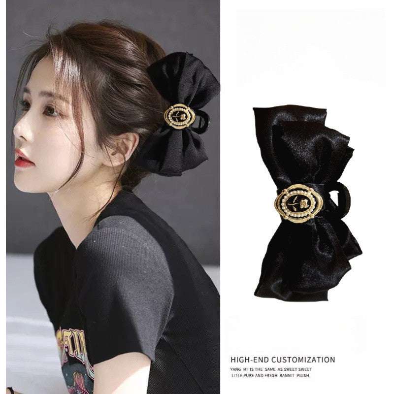 Retro Pearl Camellia Bow Hair Clips Fashion Metal Shark Clips Elegant Ponytail Headwear Hair Accessories-CSW1021