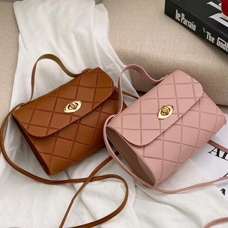 New Ladies Classic Diamond Small Square Bag Korean Version Solid Color Handbag Portable Mini Diagonal Bag-B1060
