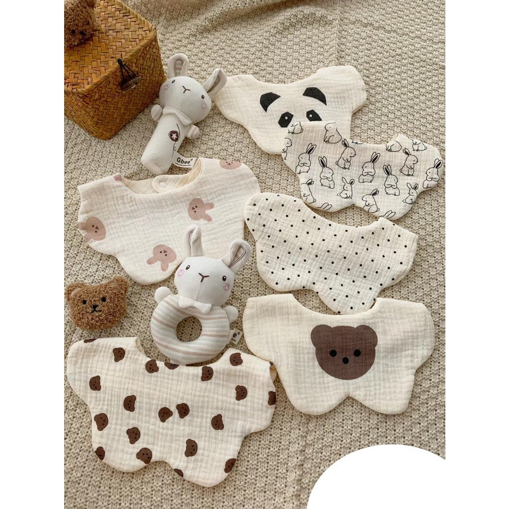 READY STOCK!!! Baby Kids Towel Baby Cotton Toddler 8 Layer Saliva Towel Ins Fesyen Baby Bib With Button Bibik WW0848i