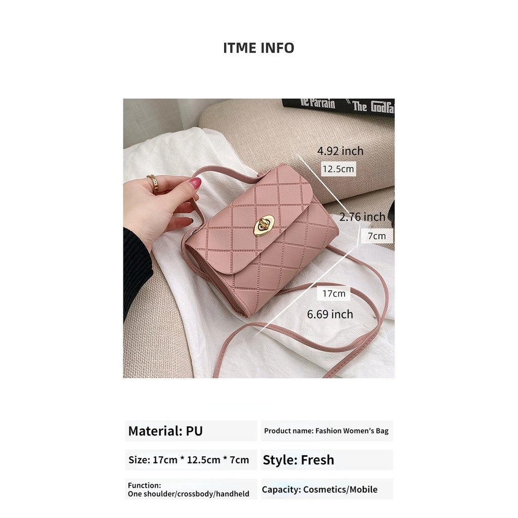 New Ladies Classic Diamond Small Square Bag Korean Version Solid Color Handbag Portable Mini Diagonal Bag-B1060