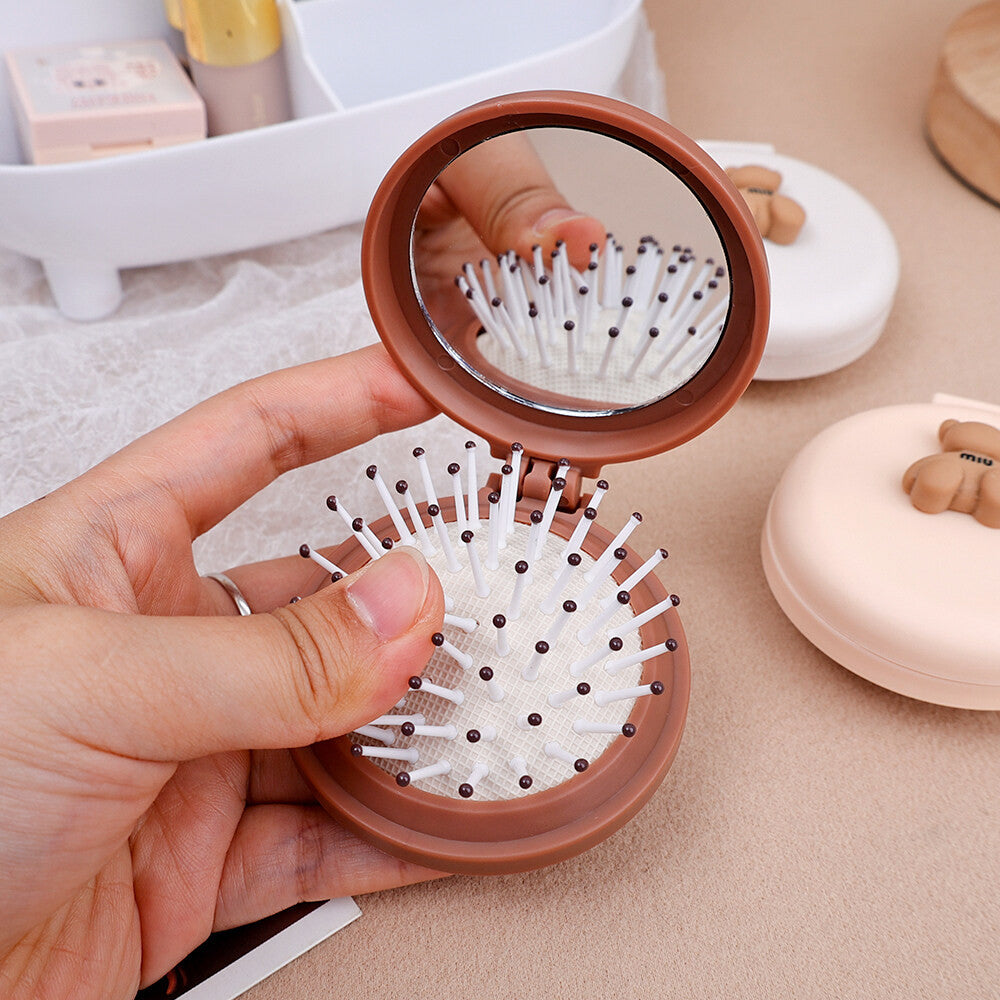 (READYSTOCK) Portable Mini Round Hair Comb with Mirror Hair Salon Hairdressing Small Size Massage 便携迷你圆形梳子带镜子