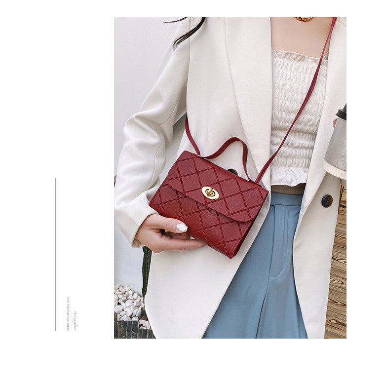 New Ladies Classic Diamond Small Square Bag Korean Version Solid Color Handbag Portable Mini Diagonal Bag-B1060