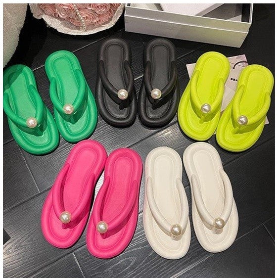 READY STOCK!!!Sandal Women's with Pearl Kasut Shoe Soft Flat Slipper Lady Woman Wanita Girl Lawa Casual 8031 Pearl