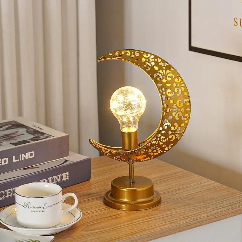 Ramadan Moon Star Light Gold EID Mubarak Ornaments Table Decor 2025 Eid Celebrate Adha Gifts Muslim Desktop Home Decor