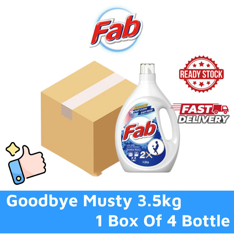 READY STOCK!!! Fab Low Sud Laundry Detergent Liquid 3.2kg/3.5kg 1 Box Of 4 Bottle