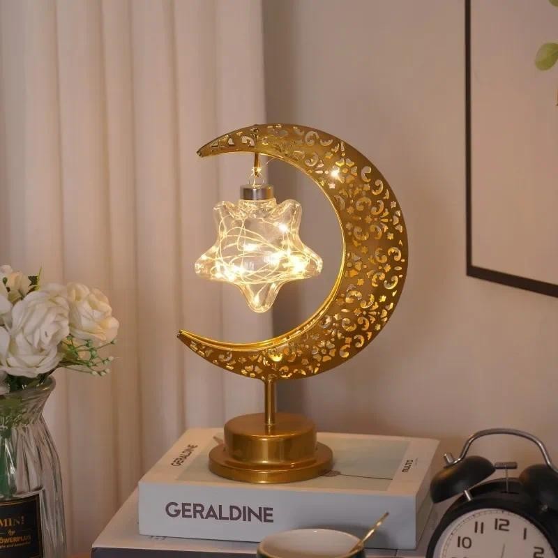 Ramadan Moon Star Light Gold EID Mubarak Ornaments Table Decor 2025 Eid Celebrate Adha Gifts Muslim Desktop Home Decor