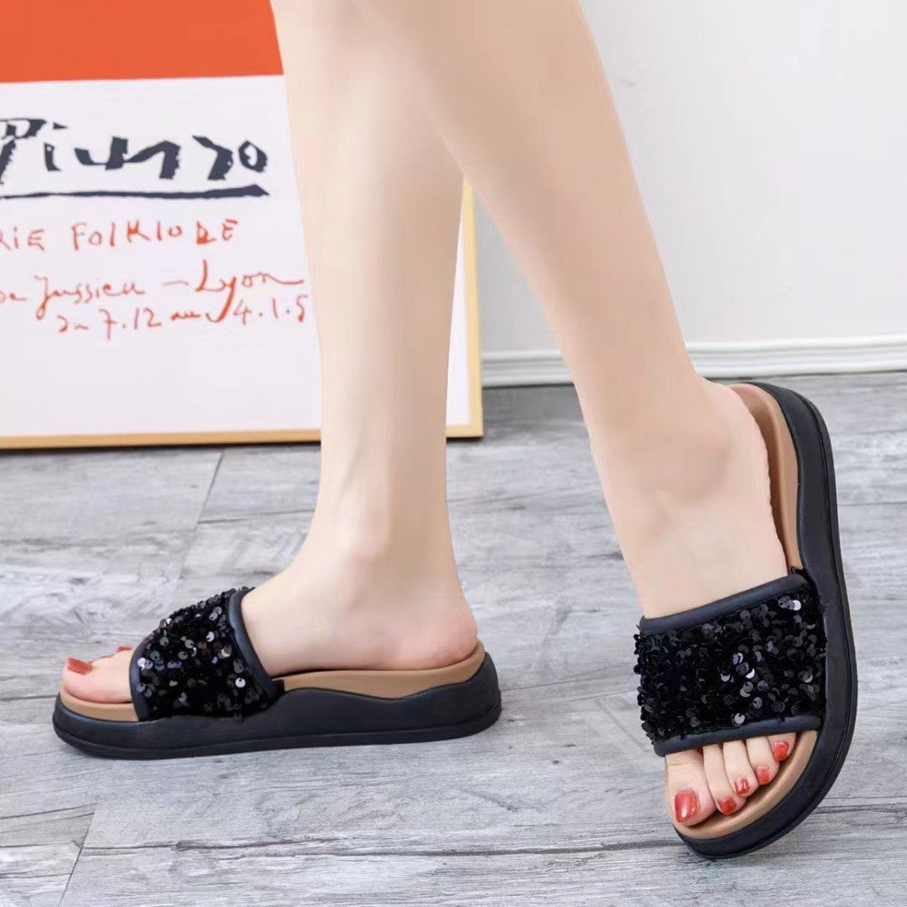 (READYSTOCK) Sequin flip-flops Europe Station muffin platform style beach shoes wear casual flip-flops 808-C11 亮片厚底人字拖