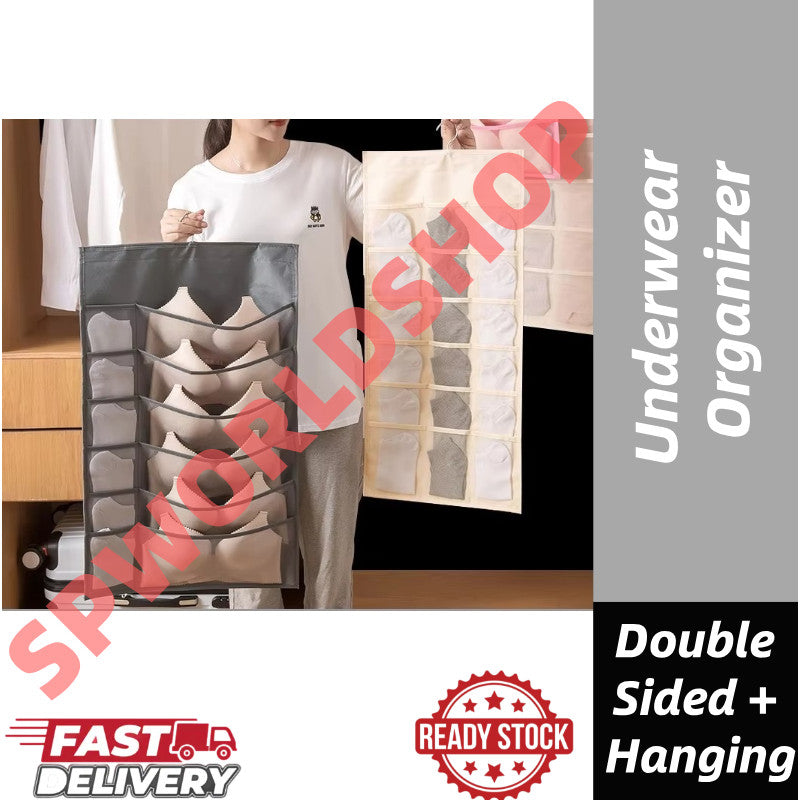 【READY STOCK】Double-Sided Hanging Bra Storage Bag | Wall-Mounted Underwear Organizer 内衣袜子收纳挂袋