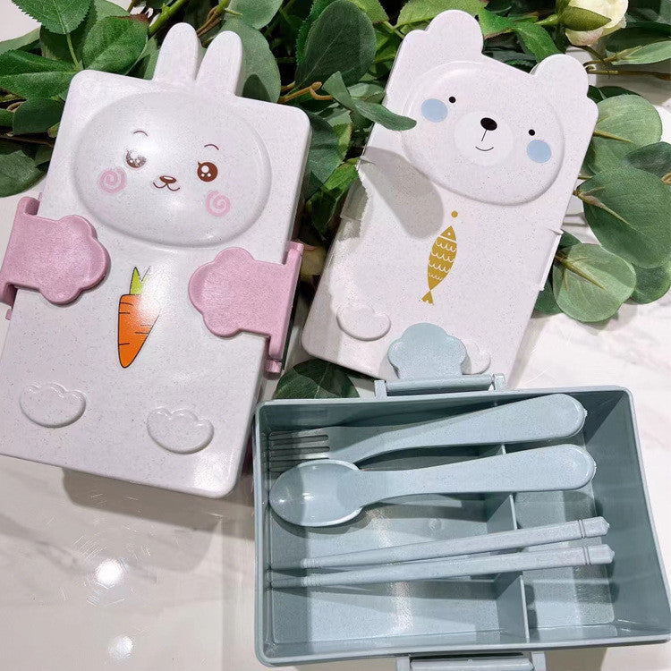READY STOCK!!! Double Compartment Kids Cartoon Lunch Box | Airtight Leak-Proof Bento Box with Chopstick, Fork & Spoon |