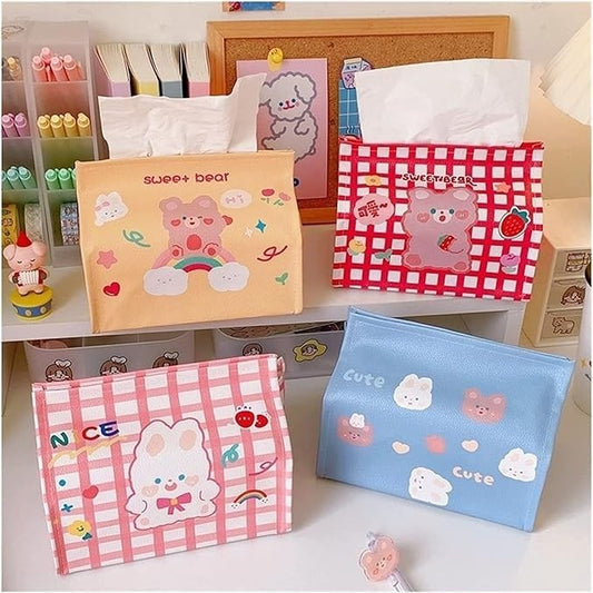 【ReadyStock】Korean Style Tissue Box Cute Cartoon Animal PU Desktop Tissue Storage Box Removable Tissue Box可爱卡通纸巾收纳盒