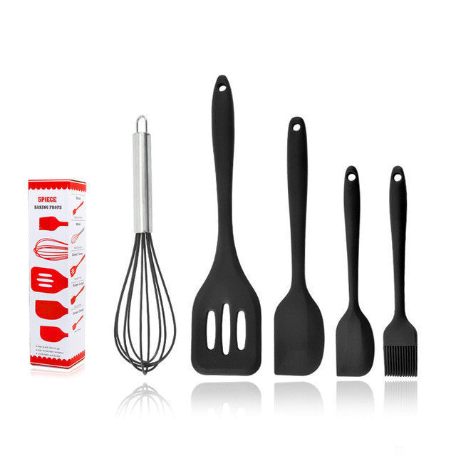 READY STOCK!!! 5Pcs Silicone Kitchen Utensils Set Including 3 Brushes and 1 Small Brush Baking Tools 硅胶烘焙工具套装