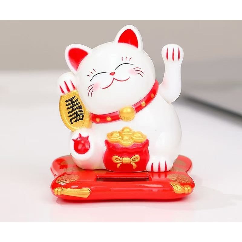READY STOCK!!!Chinese Lucky Cat Nodding Lucky Gift Wealth Waving Shaking Hand Fortune Welcome Cat Home Craft太阳能招财猫/财神爷
