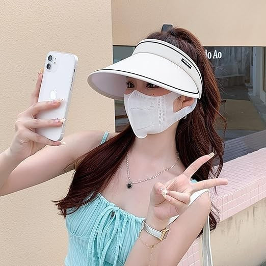READY STOCK Ice silk Sun Protection Beach Cap For Women Summer Outdoor Foldable Can Be Stored Sun Hat 夏季防晒遮阳冰丝帽