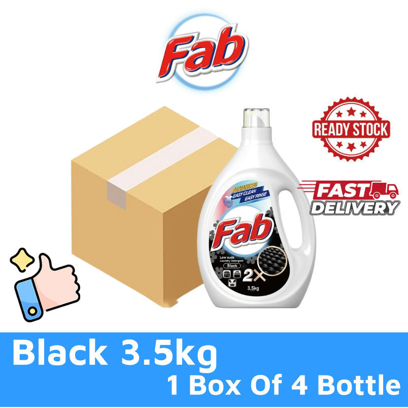 READY STOCK!!! Fab Low Sud Laundry Detergent Liquid 3.2kg/3.5kg 1 Box Of 4 Bottle
