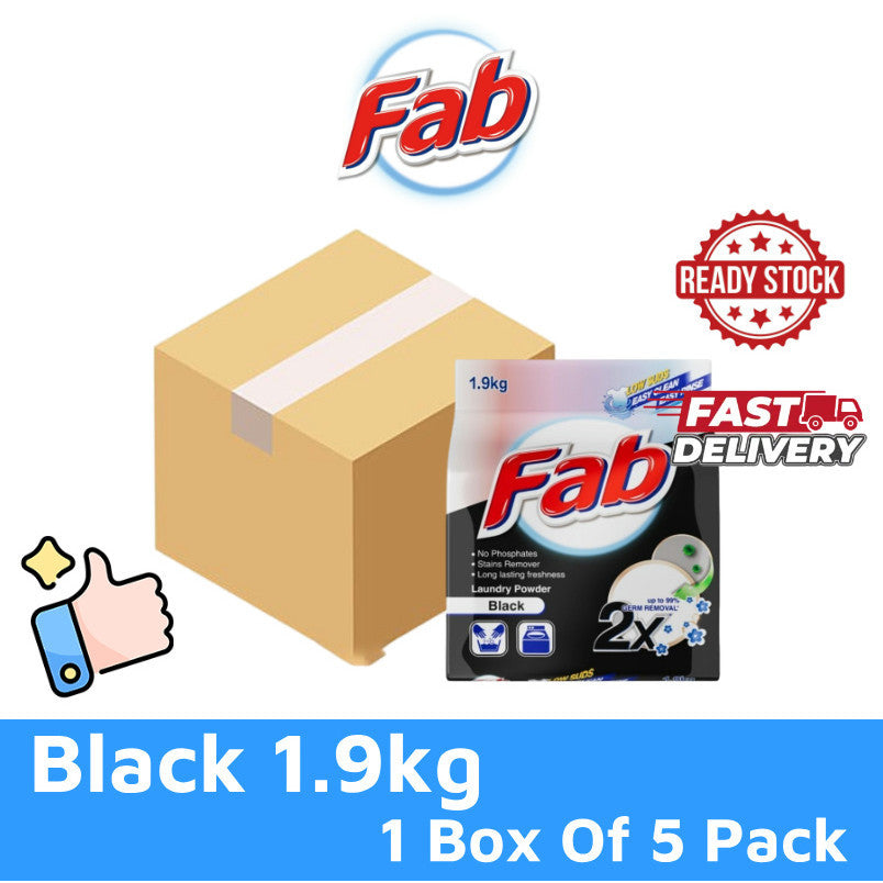 READY STOCK!!! FAB Detergent Laundry Powder (1.9kg/2kg) 1 Box Of 5 Pack