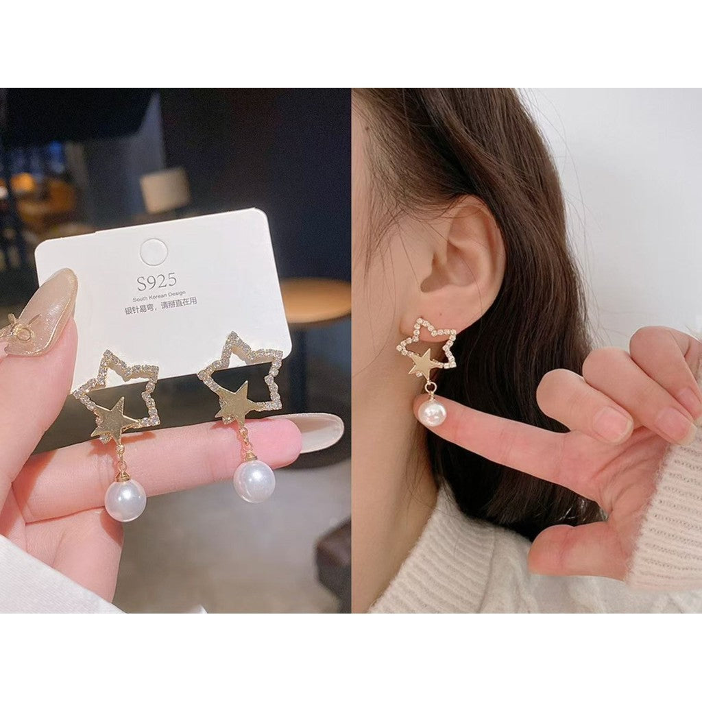 【Ready Stock】 Korean Fashion Women Earring Sliver 925 Needle Elegant Fashion Pearl Drop Earrings-ERB 韩版时尚 925银针珍珠耳环