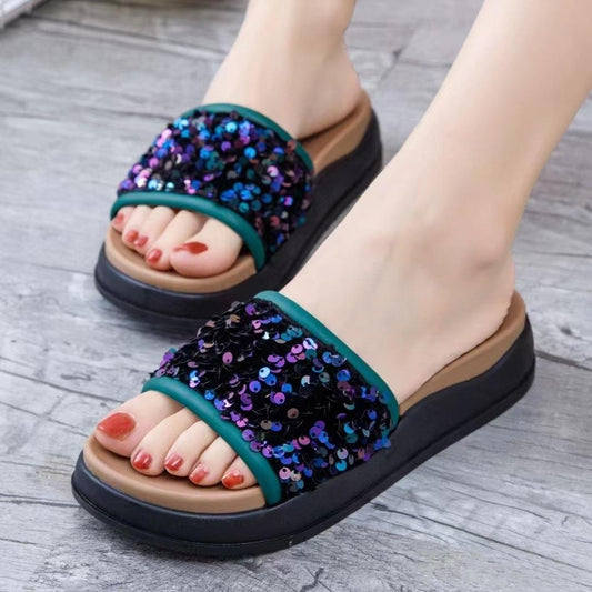 (READYSTOCK) Sequin flip-flops Europe Station muffin platform style beach shoes wear casual flip-flops 808-C11 亮片厚底人字拖