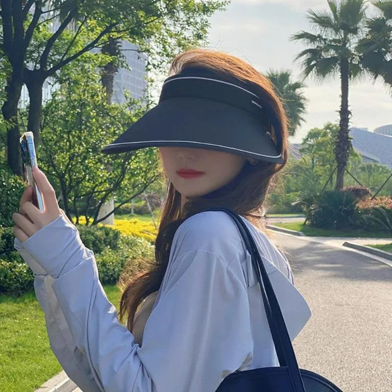 READY STOCK Ice silk Sun Protection Beach Cap For Women Summer Outdoor Foldable Can Be Stored Sun Hat 夏季防晒遮阳冰丝帽